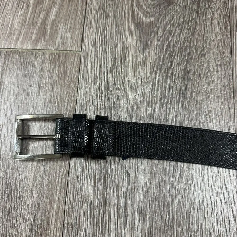 Mens genuine lizard exotic Belt black 38 made spain mezlan nickel buckle loops